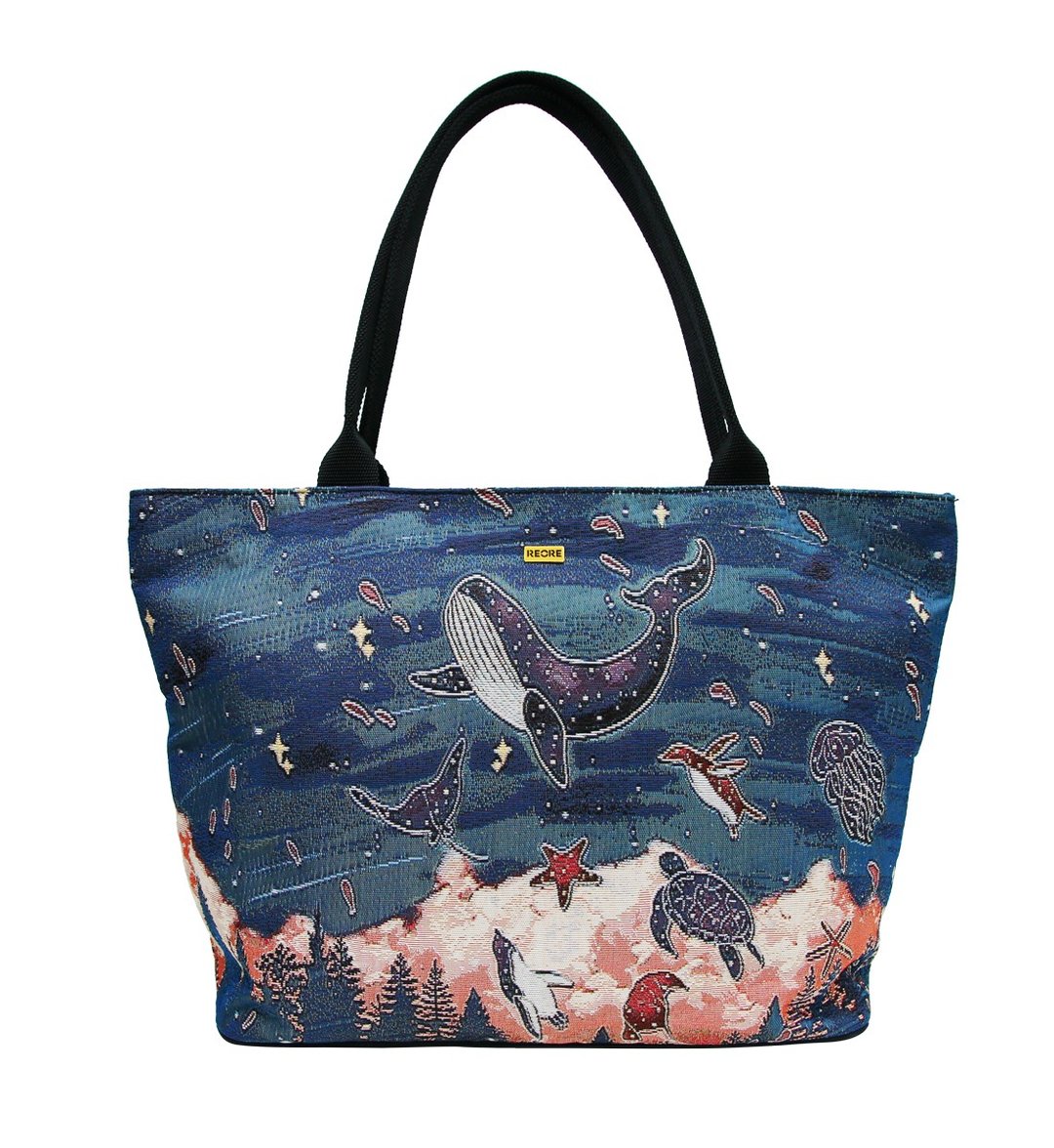 肩背托特包  大容量 / 防泼水 平织缇花 星空水族馆 - 侧背包/斜挎包 - 其他材质 蓝色