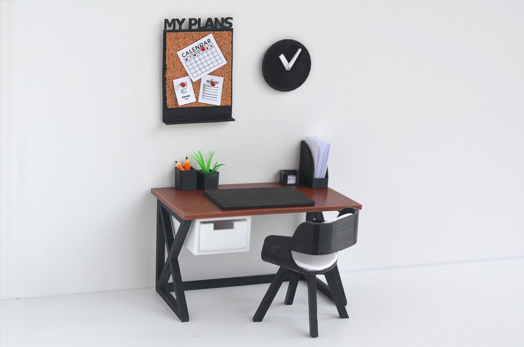 Miniature Dollhouse desk set table and chair Mini office set for doll1/12 scale - 玩偶/公仔 - 塑料 