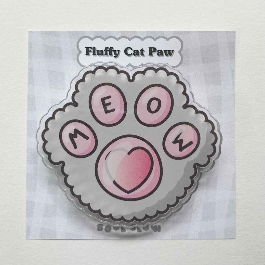 Gray Fluffy Cat Paw Acrylic Griptok - 手机座/防尘塞 - 压克力 灰色