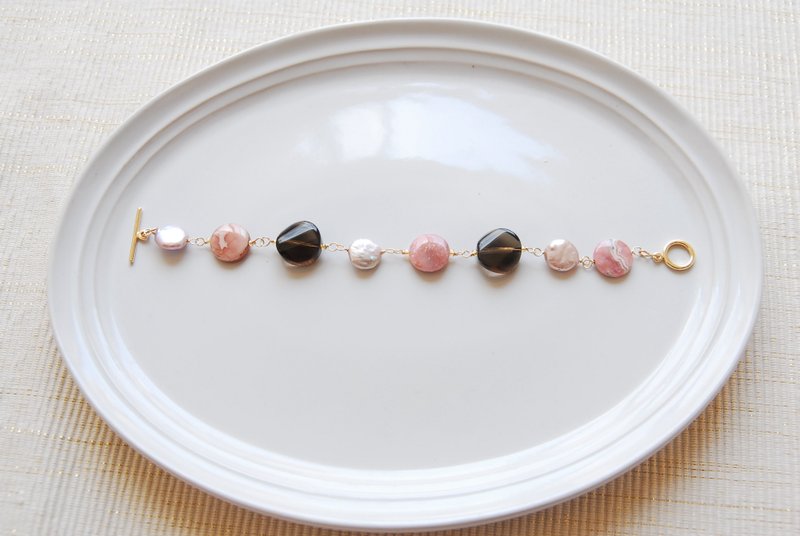 烟晶、菱锰矿和珍珠手链 14kgf - 项链 - 半宝石 粉红色