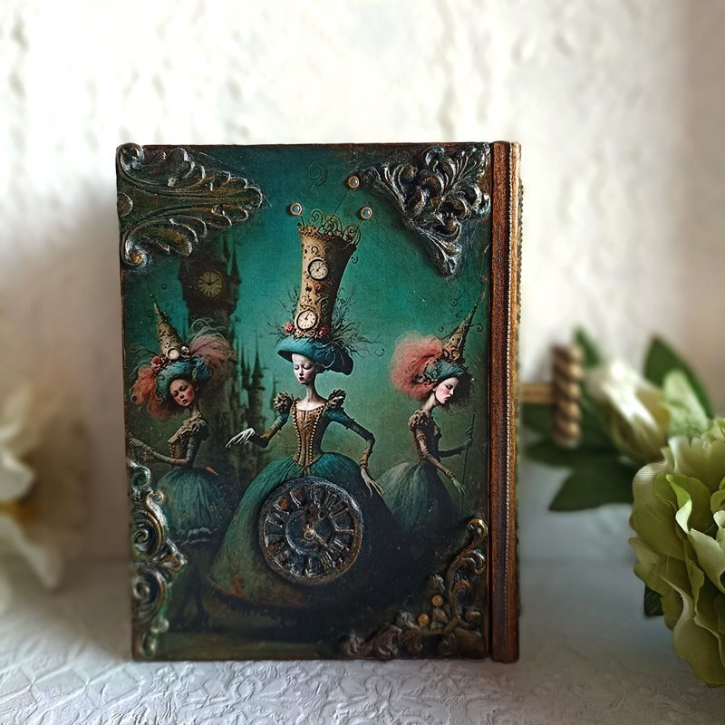 疯帽子盒，木书盒，塔罗牌盒，爱丽丝梦游仙境，白兔 - 收纳用品 - 木头 蓝色