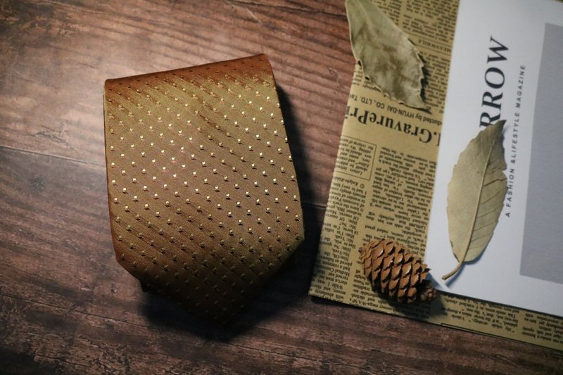 黄色波点真丝领带型男百搭necktie - 领带/领带夹 - 丝．绢 黄色