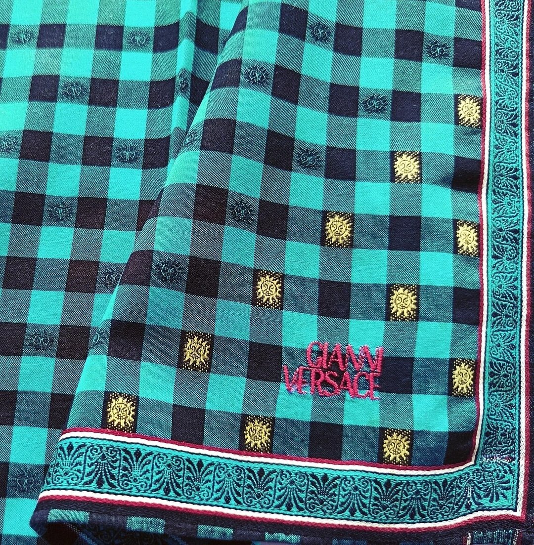 Gianni Versace 复古手帕，19 x 19 英寸，梭织面料 - 手帕/方巾 - 棉 绿色