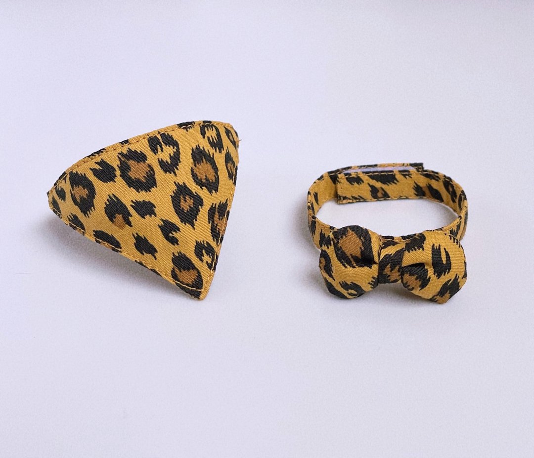 小猫豹纹项圈 - 项圈/牵绳 - 棉 黄色