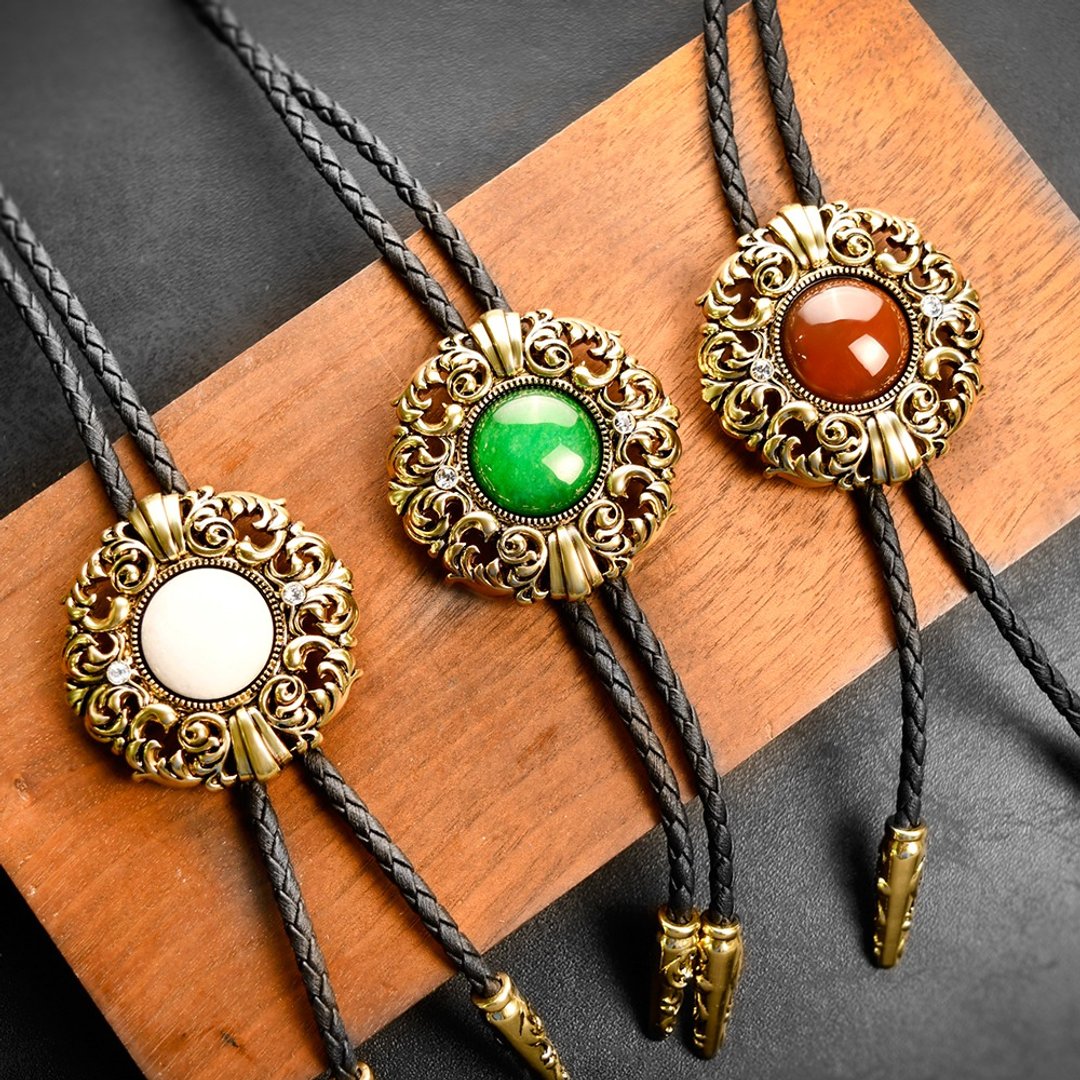 四季系列 古铜款 保罗领带 Bolo Tie 皮革项链 皮绳领带 长项链 - 领带/领带夹 - 人造皮革 金色