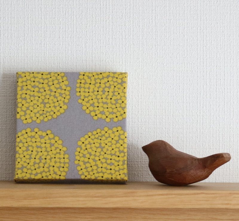12x12cm Fabric Panel [Flower Circle Yellow Gray] - 墙贴/壁贴 - 棉．麻 黄色