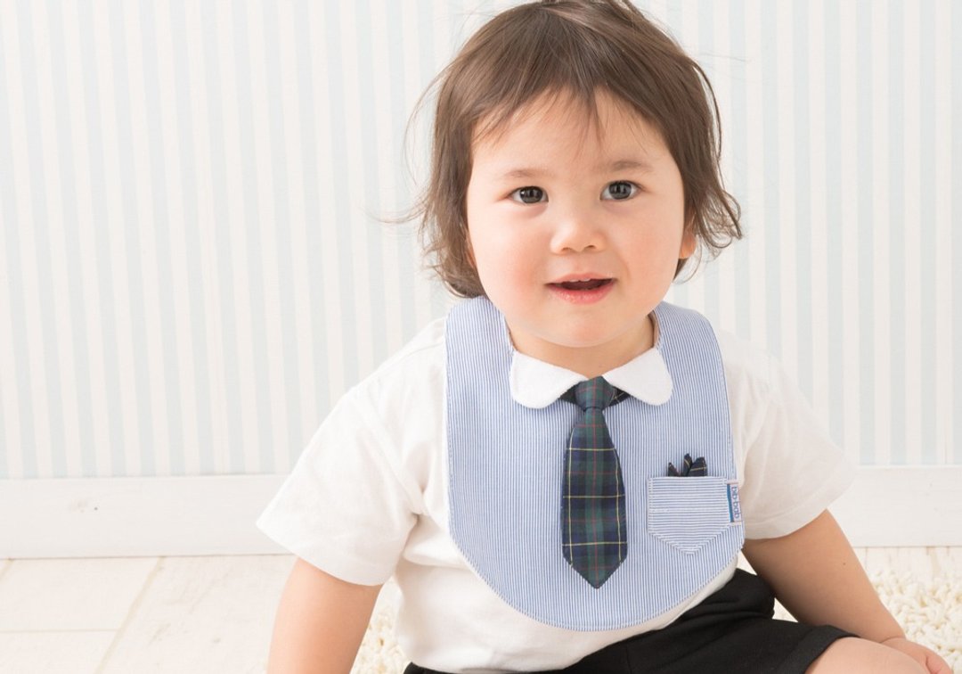 Boy's formal bib (Blue×Green Tartan Tie) - 围嘴/口水巾 - 棉 蓝色