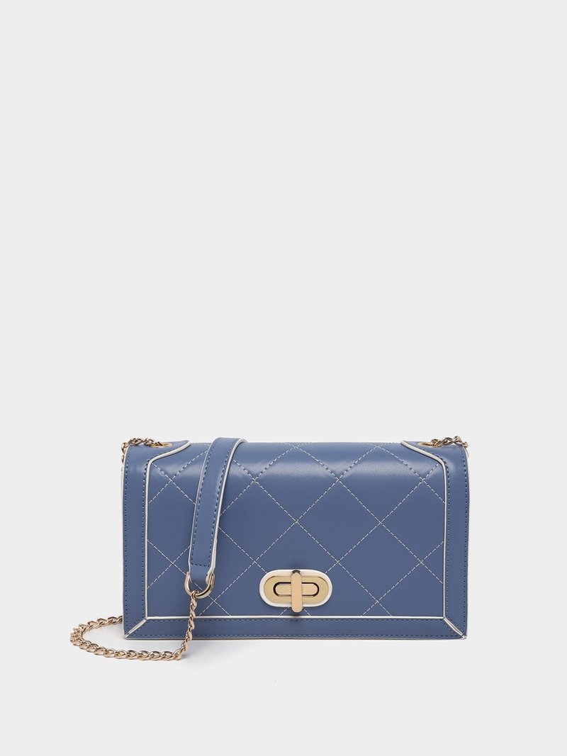 Just Fancy 撞色菱格车线侧背袋 - 侧背包/斜挎包 - 其他材质 蓝色