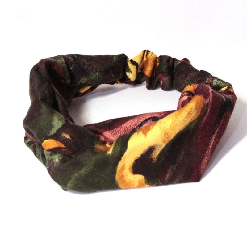 画布上的笔触花发带 - 发饰 - 棉．麻 绿色