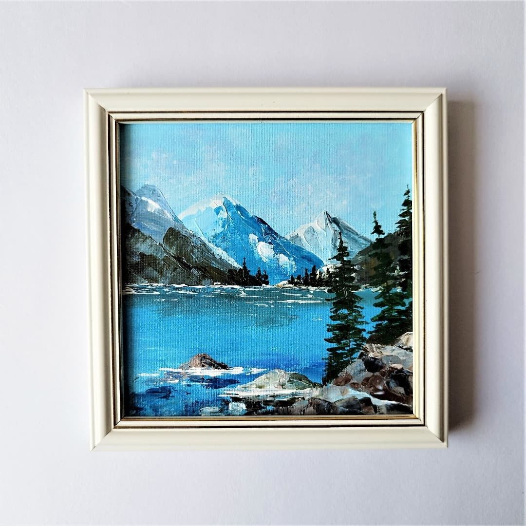 山水原画。山湖是一件艺术品。山间小墙装饰 - 墙贴/壁贴 - 压克力 多色