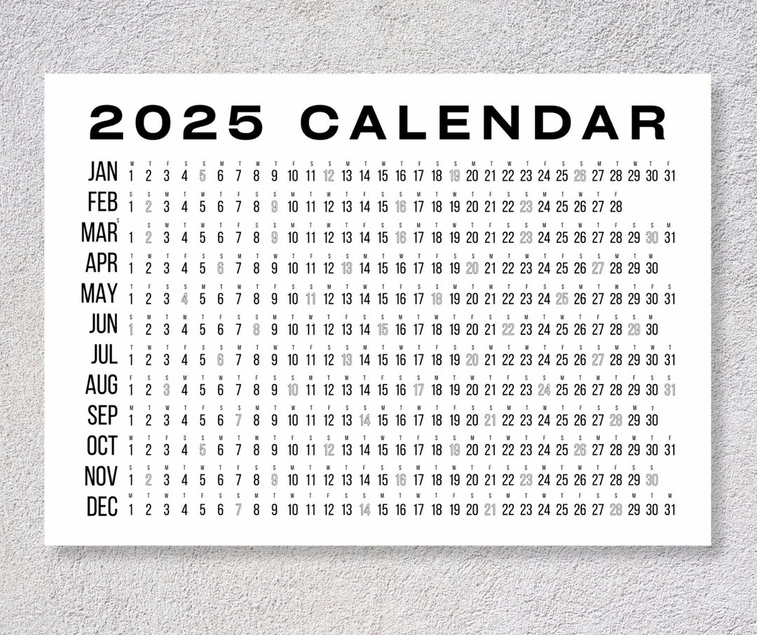 2025 年日历水平，可打印挂历，2025 年历，数位下载 - 电子手帐及素材 - 其他材质 