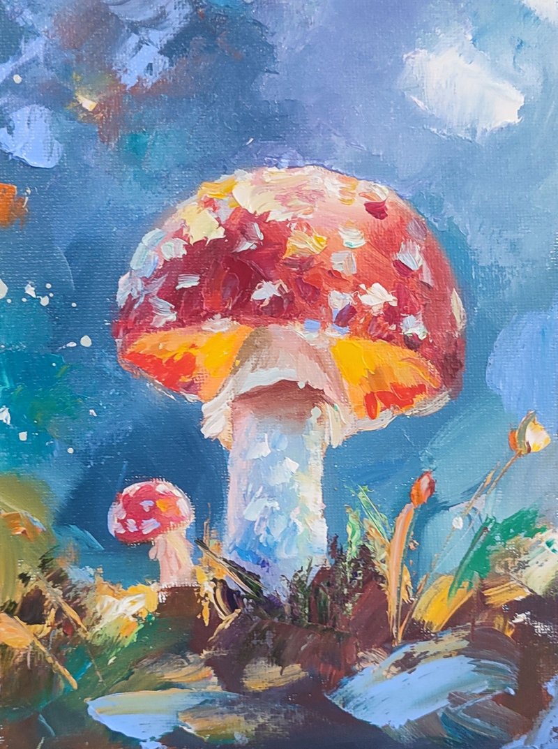 毒蝇伞小油画 毒伞画 菌类画 蘑菇艺术 - 墙贴/壁贴 - 其他材质 红色