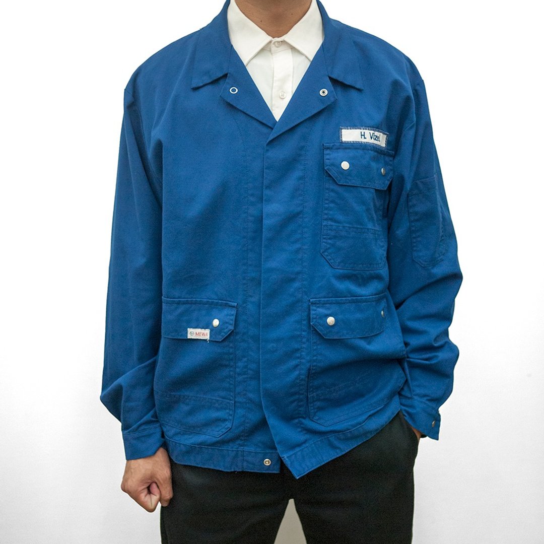 企业工作外套 工作服 作业服 蓝染 古着 二手 工装 硬挺厚实 电绣 - 男装外套 - 棉 蓝色