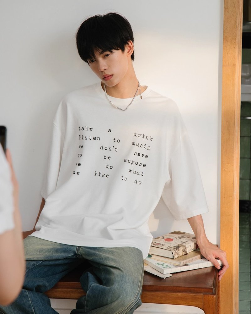 日系复古 重磅敲击字母短袖T恤 - 男装上衣/T 恤 - 其他材质 白色