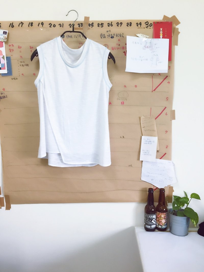 凉感竹节棉背心 - 女装背心 - 棉．麻 白色