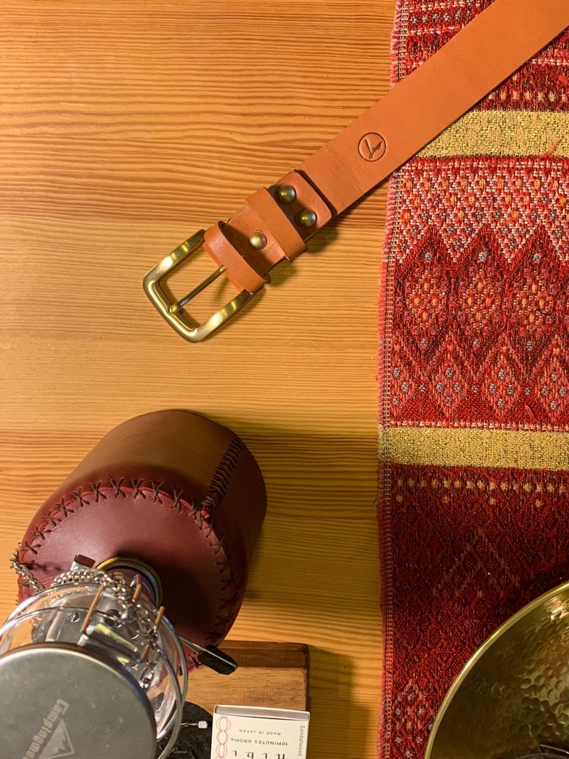 【梁絮皮艺】真皮牛皮皮带/植鞣/黄铜扣/手缝/腰带/38MM/Lahsa - 皮带/腰带 - 真皮 咖啡色