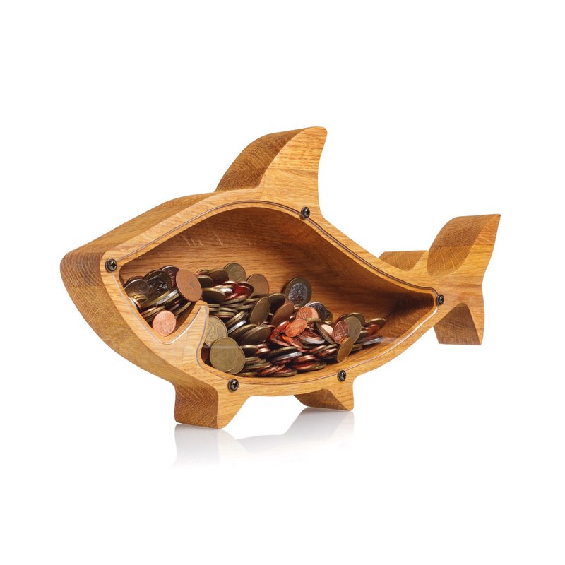 儿童房装饰 SHARK 婴儿生日礼物 木制存钱筒 环保 - 储蓄罐 - 木头 