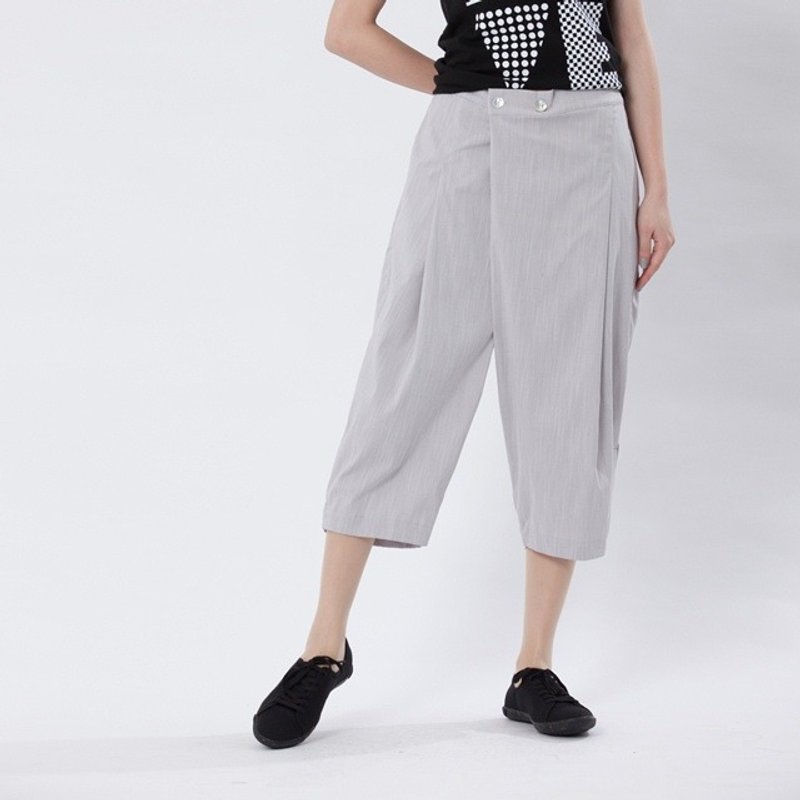 Glen 格林不对称老爷裤/石灰 - 女装长裤 - 棉．麻 灰色