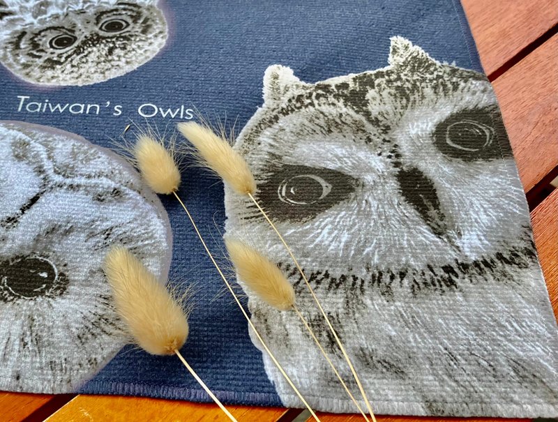 台湾猫头鹰 方巾 毛巾 - 毛巾浴巾 - 聚酯纤维 蓝色