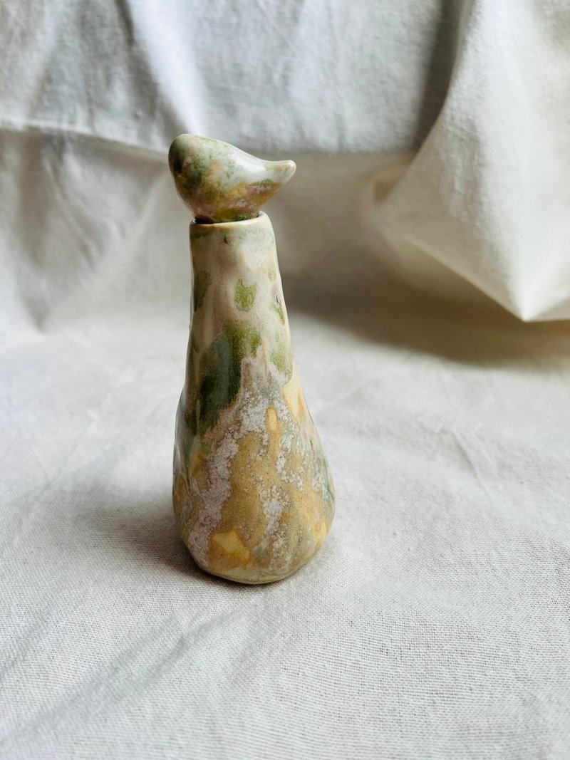 小瓶与鸟  手捏陶  H 10.8 cm - 花瓶/陶器 - 陶 