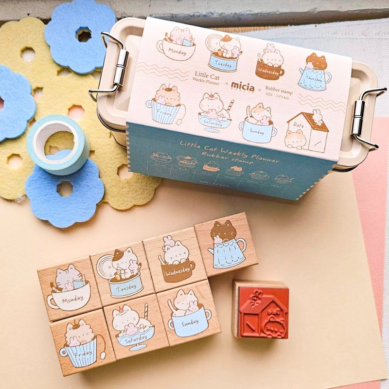 咖啡杯猫咪星期彩色印章组 - 印章/印台 - 其他材质 