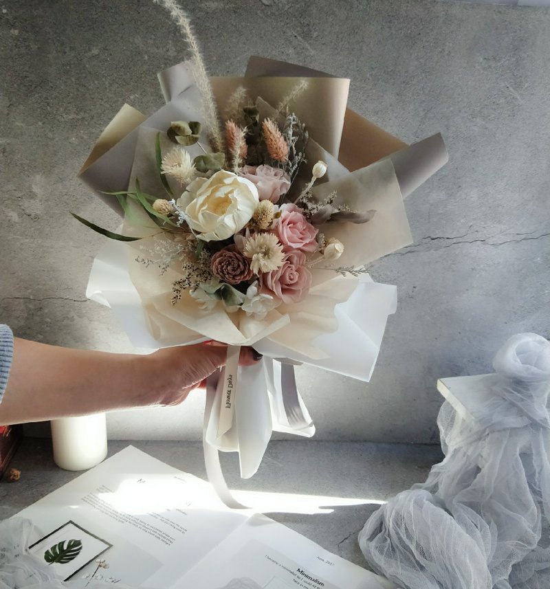 情人节节礼物 -不凋花/永生花  韩式花束毕业毕业 老师礼物 - 干燥花/捧花 - 植物．花 卡其色