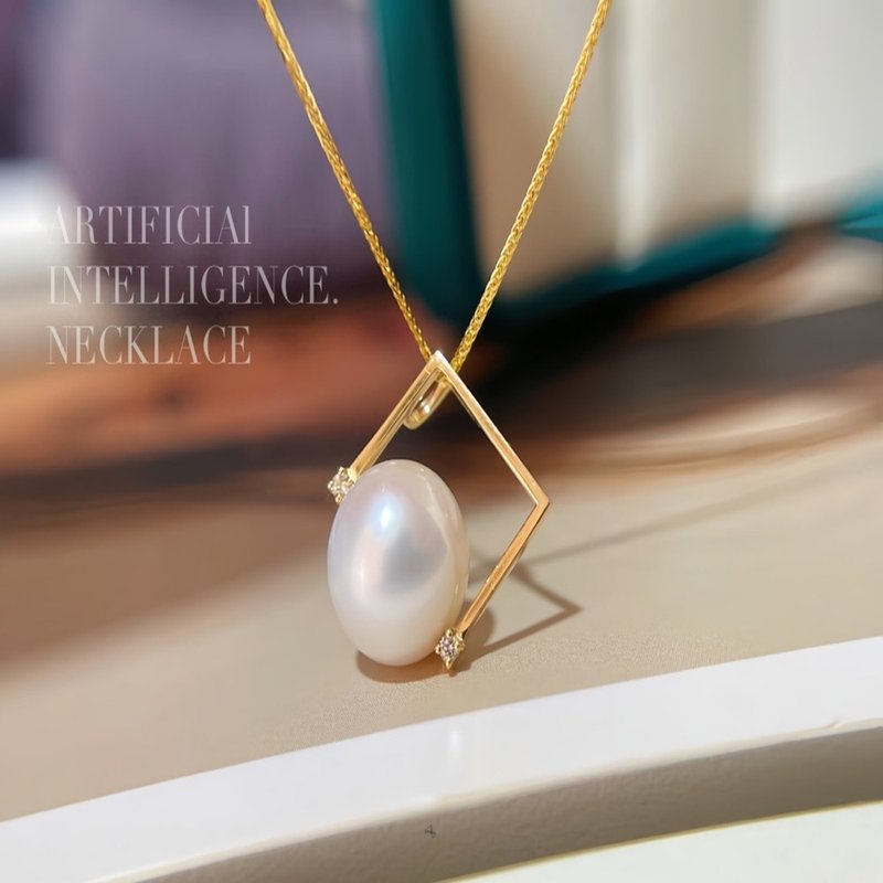 【WhiteKuo】18K钻石珍珠音符吊坠 - 项链 - 珍珠 白色