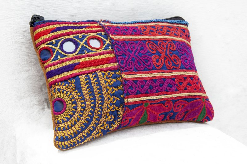 手工真皮零钱包/收纳包/手机包/耳机收纳袋/化妆包-印度手工刺绣 - 化妆包/杂物包 - 真皮 多色