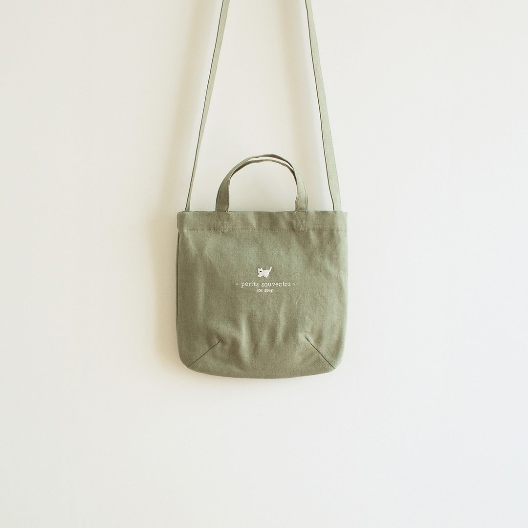 mini linen tote bag : olive green - 侧背包/斜挎包 - 棉 绿色