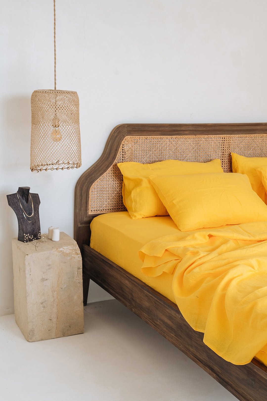 Bright yellow linen flat sheet/Linen bedsheet/Softened stonewashed linen sheet - 寝具 - 亚麻 黄色