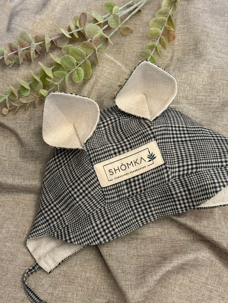 英伦松鼠软帽 - 婴儿帽/发带 - 亚麻 黑色