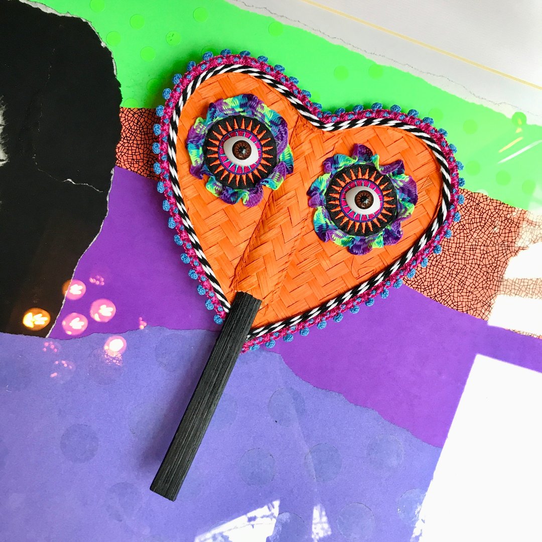 Funky hand fan, Bamboo woven fan wall decor , Woven hand fan , Wedding fan - 扇子 - 竹 橘色