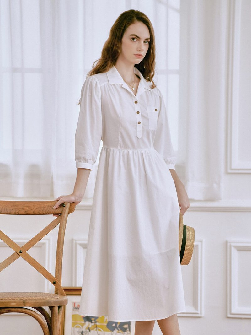 【SR全館一件包郵】Kathy 小口袋衬衫连衣裙 - 洋装/连衣裙 - 棉．麻 多色