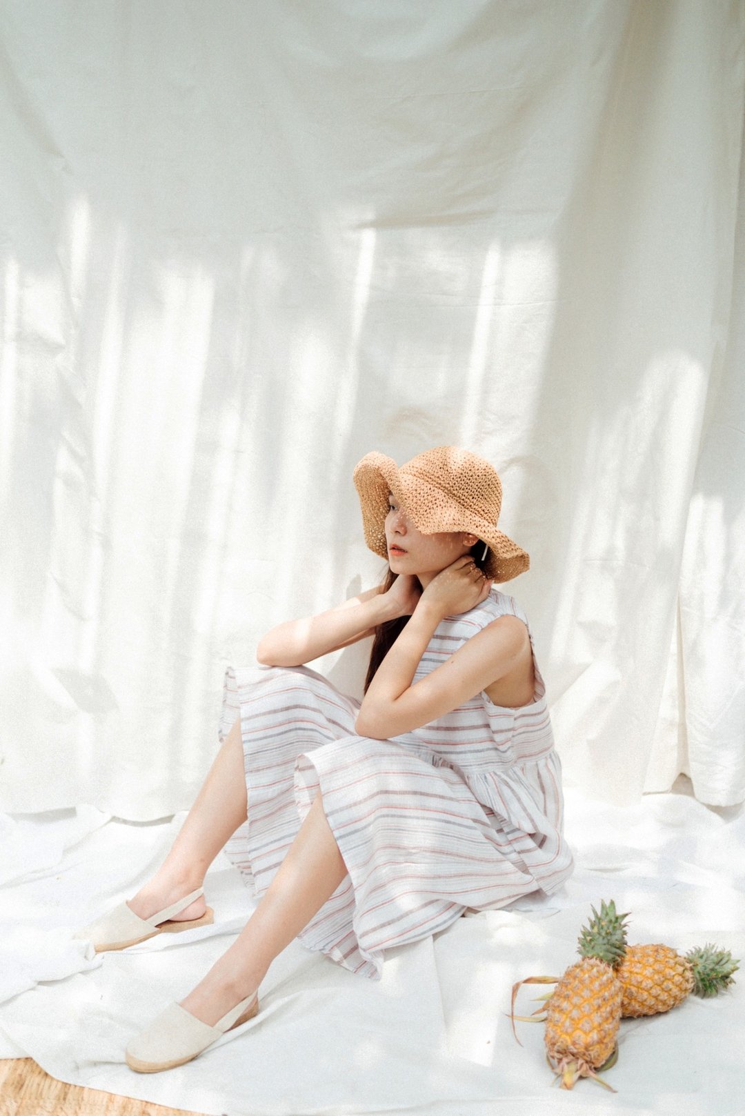 Good Mood Set (Top & Pants) - White stripe - 女装上衣 - 棉 白色
