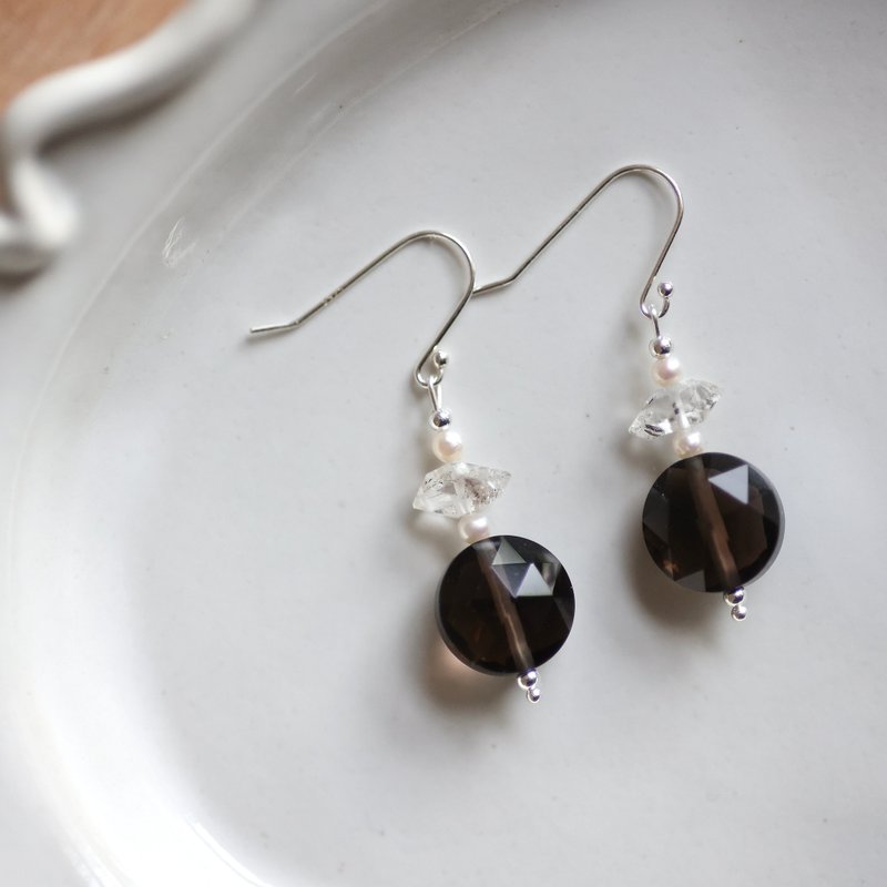 银岭茶水晶闪灵纯银耳环　可改耳夹 - 耳环/耳夹 - 半宝石 多色