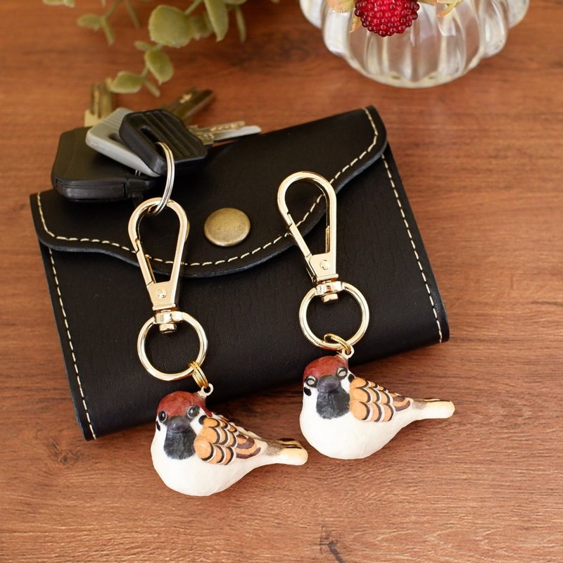 和纸小物 钥匙圈 麻雀 雀 野鸟 鸟类 - 钥匙链/钥匙包 - 其他材质 咖啡色