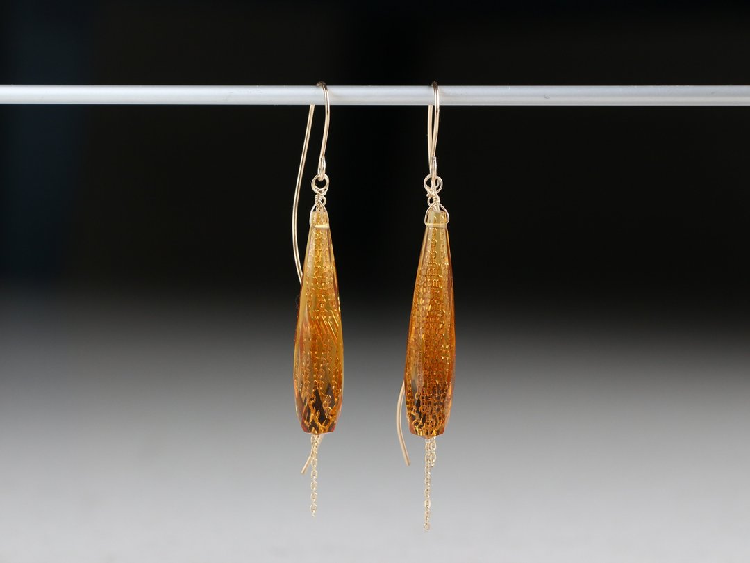 14kgf- sparkling champagne pierced earrings - 耳环/耳夹 - 贵金属 橘色