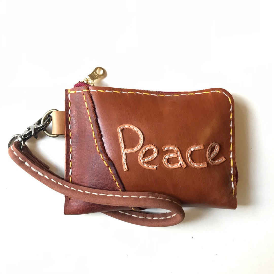 Peace 平安 L真皮拉链包 万用手拿包 嗅皮手作 - 皮夹/钱包 - 真皮 咖啡色