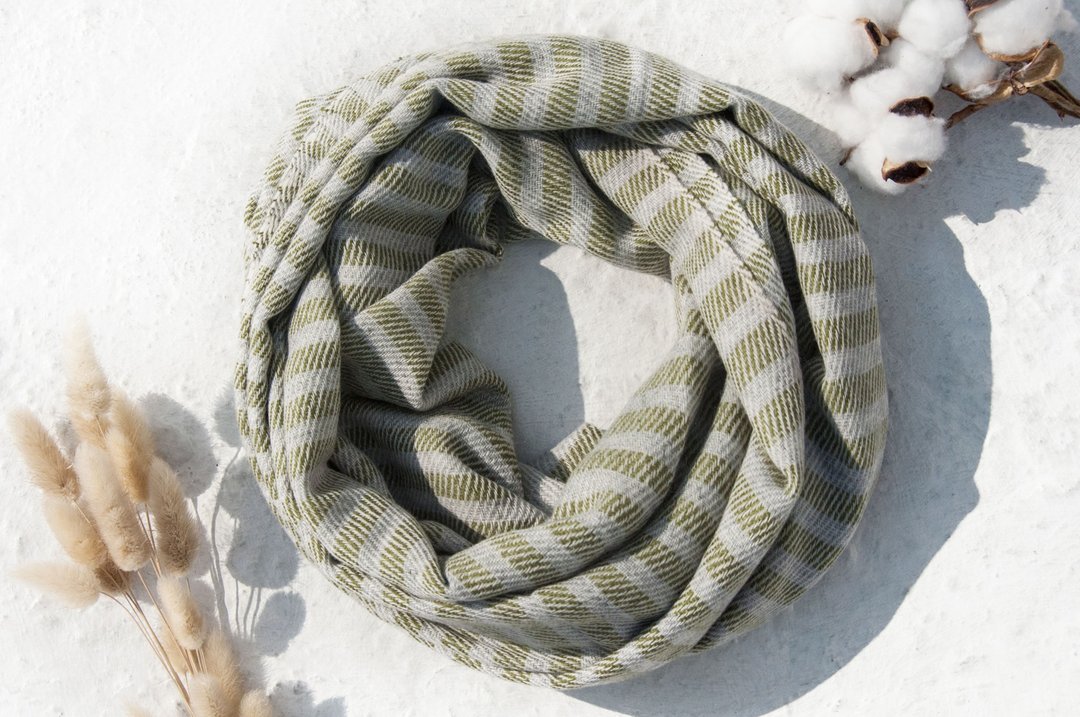 喀什米尔Cashmere/针织围巾/纯羊毛围巾/羊毛披巾-日本绿色草原 - 围巾/披肩 - 羊毛 绿色