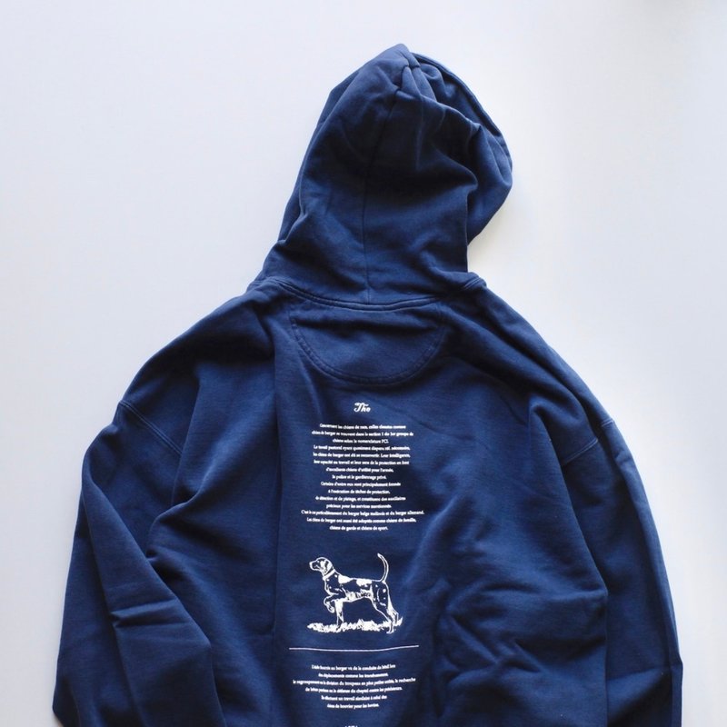 成衣染色复古连帽卫衣 墨蓝色 中性宽廓款 古代牧羊犬 - 中性连帽卫衣/T 恤 - 棉．麻 蓝色