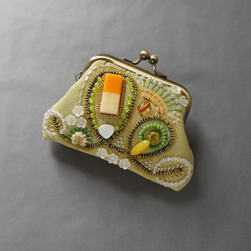 珠饰刺绣小口金包 13 黄色 彩色 珠饰刺绣 礼物 母亲节 敬老日 圣诞节 无内衬小包 - 化妆包/杂物包 - 棉．麻 黄色