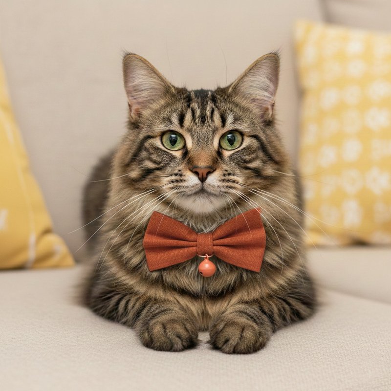 橘色 蝴蝶结宠物装饰项圈 猫咪 小型犬 迷你犬 - 项圈/牵绳 - 棉．麻 橘色