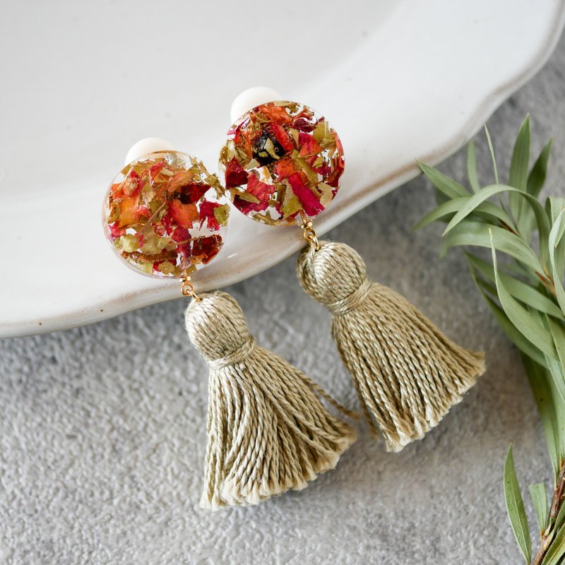 herb/tassel Clip-On - 耳环/耳夹 - 树脂 绿色