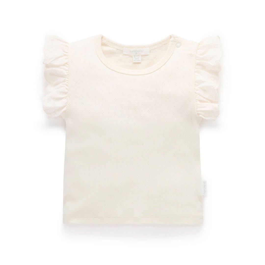 澳洲 Purebaby 有机棉女童装上衣 2T-5T 白色荷叶袖 - 童装上衣 - 棉 