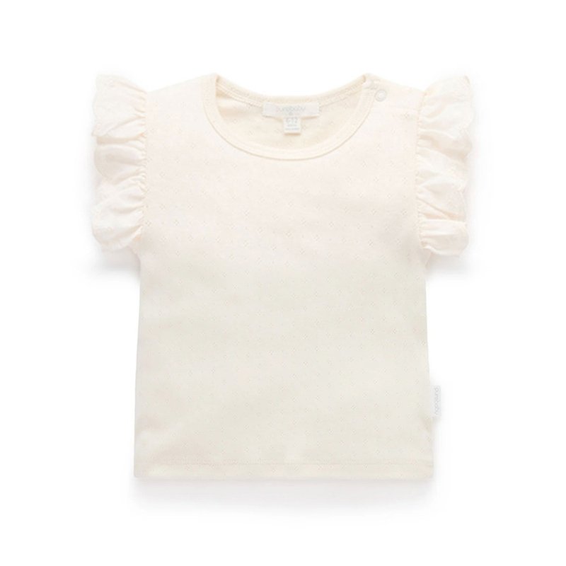 澳洲 Purebaby 有机棉女童装上衣 2T-5T 白色荷叶袖 - 童装上衣 - 棉．麻 