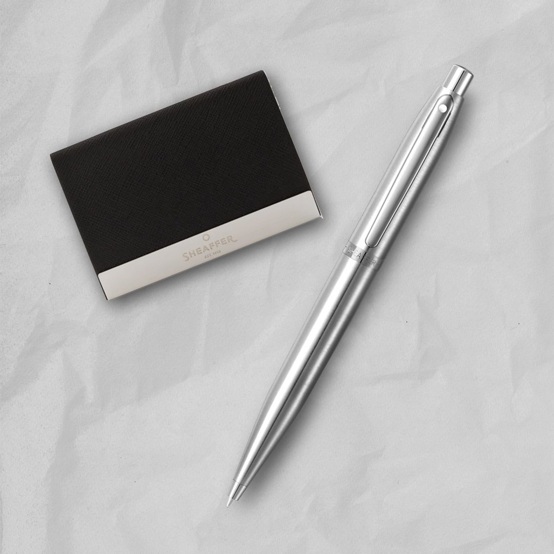 【SHEAFFER】VFM 系列银原子笔 + 商务名片盒 免费刻字 - 圆珠笔/中性笔 - 其他金属 银色