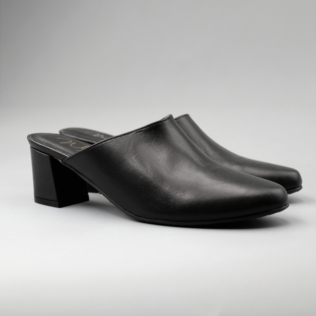 Mules Heels (极致黑) Black 中高跟穆勒 | WL - 高跟鞋 - 真皮 黑色