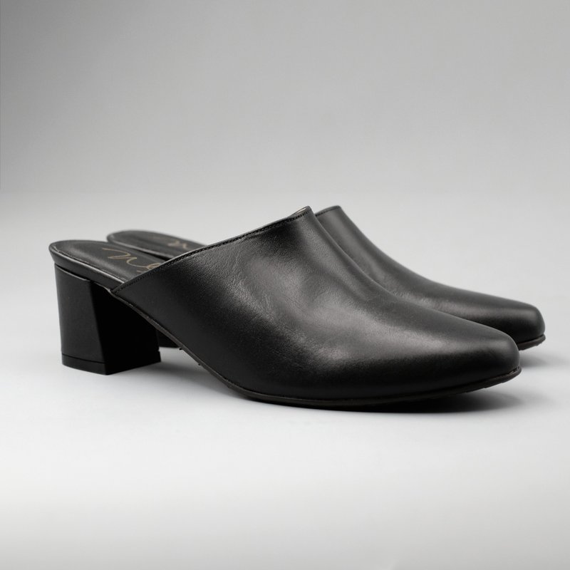 Mules Heels (极致黑) Black 中高跟穆勒 | WL - 高跟鞋 - 真皮 黑色