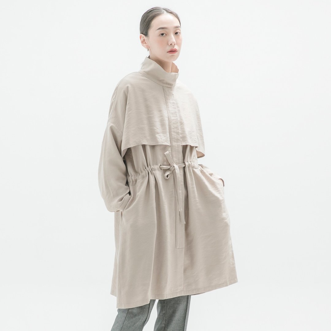 Flutter_翩翩大衣外套_9AF305_卡其 - 女装西装外套/风衣 - 聚酯纤维 卡其色