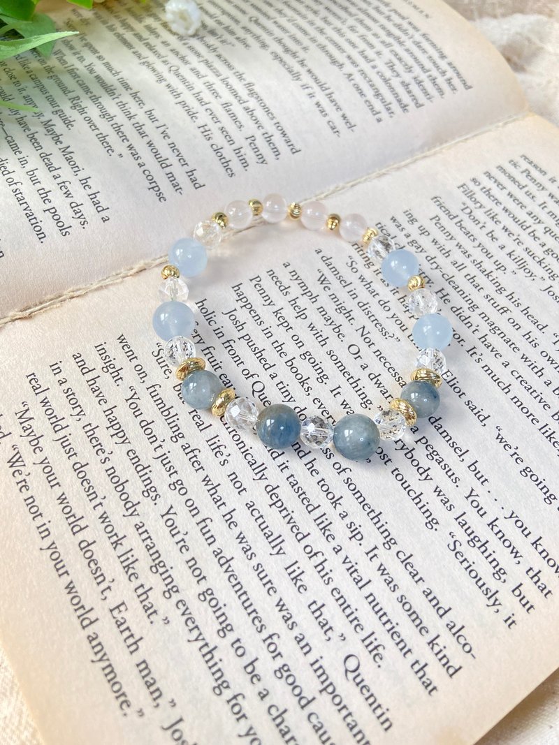 蓝兔毛、白水晶、海蓝宝、星光粉晶水晶手链 - 手链/手环 - 水晶 蓝色